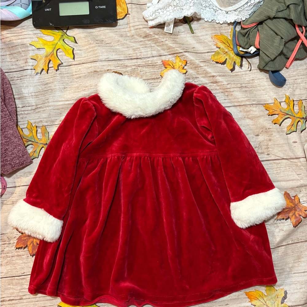 Red Velvet Dress with Faux Fur Trim